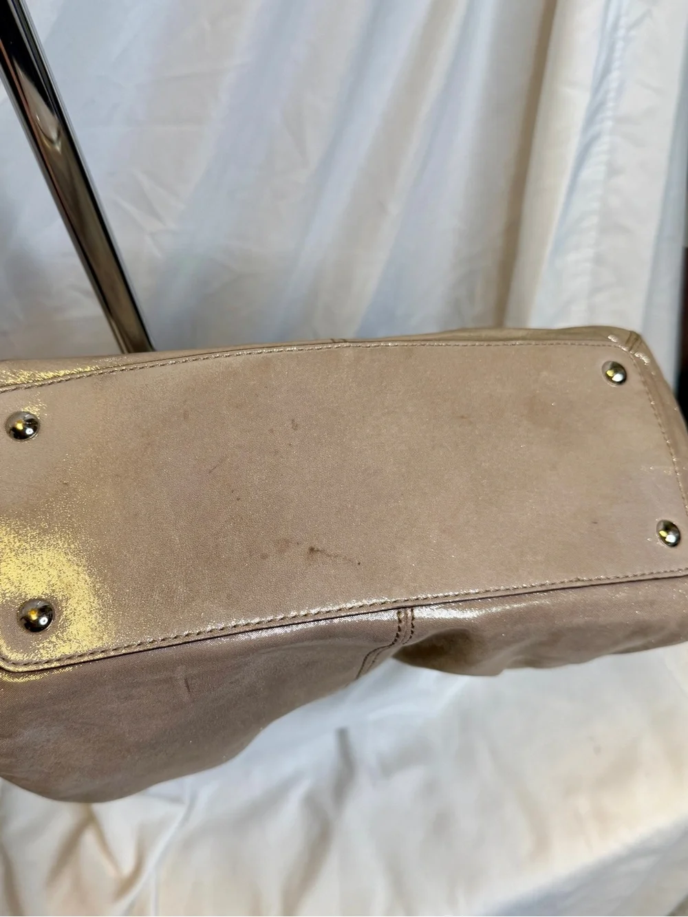 COACH SoHo Pleated Leather Metallic Champagne Silver Gold Tote Shoulder Bag